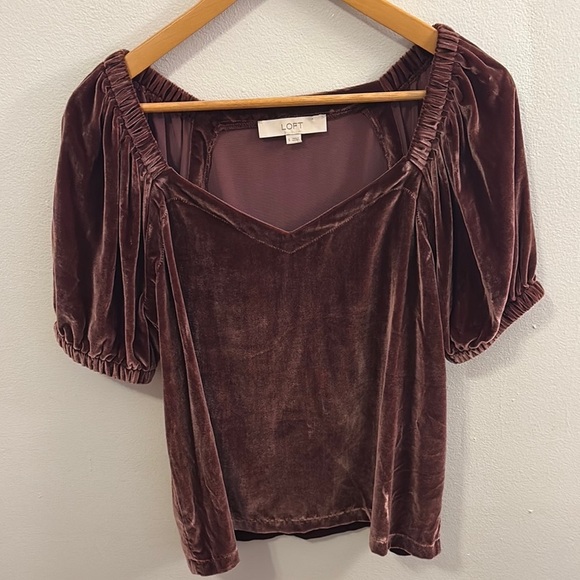 Ann Taylor LOFT Velvet Purple Puff Sleeve Fitted Blouse Small Whimsigoth - Picture 2 of 12